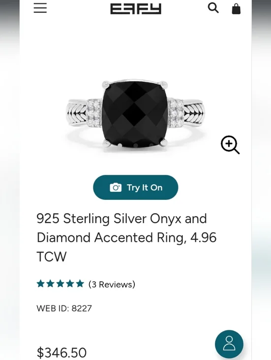 925 Sterling Silver Onyx and Diamond Accented Ring, 4.96 TCWWEB ID: 8227 💍✨ - Picture 6 of 7